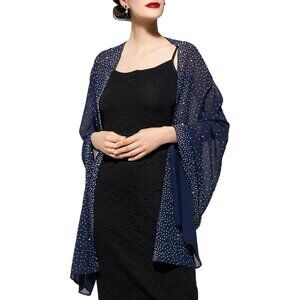 Women Blue Sequin Chiffon Shawls and Wraps Formal Rhinestone for Evening Dress